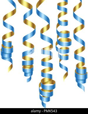 Party Dekorationen blaue und goldene Luftschlangen oder Curling Partei Bänder. Vector Illustration Stock Vektor