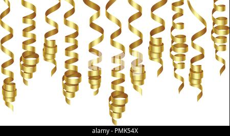 Party Dekoration goldene Luftschlangen oder Curling Partei Bänder. Vector Illustration Stock Vektor