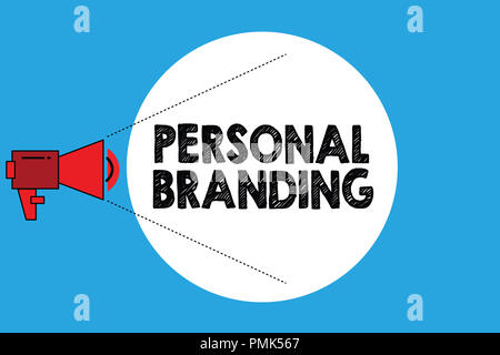 Schreiben Hinweis anzeigen Personal Branding. Business Photo Marketing präsentieren sich und ihre Karrieren als Marken. Stockfoto