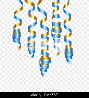 Party Dekorationen blaue und goldene Luftschlangen oder Curling Partei Bänder. Vector Illustration Stock Vektor
