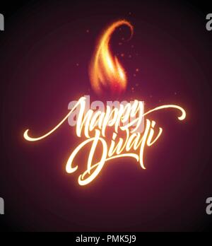 Happy Diwali Festival Hell. Flamme leuchtende Buchstaben Design Element. Vector Illustration Stock Vektor