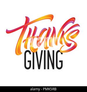 Schriftzug Thanksgiving Farbe Textur Handgezeichnete Abbildung isoliert auf weißem Hintergrund. Vector Illustration Stock Vektor