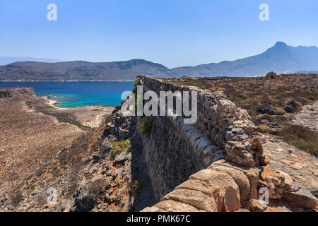 Die Ruinen des antiken venezianischen Festung auf der Insel Imeri Gramvousa. Mittelmeer. Kreta, Griechenland Stockfoto