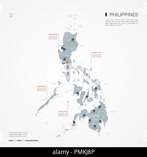 Philippinen Karte mit Grenzen, Städte-, Kapital- und administrativen Abteilungen. Infografik Vektorkarte. Bearbeitbare Layer deutlich gekennzeichnet. Stock Vektor