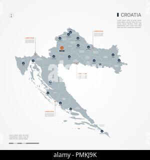 Kroatien Karte mit Grenzen, Städte-, Kapital- und administrativen Abteilungen. Infografik Vektorkarte. Bearbeitbare Layer deutlich gekennzeichnet. Stock Vektor