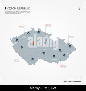 Tschechische Republik Karte mit Grenzen, Städte-, Kapital- und administrativen Abteilungen. Infografik Vektorkarte. Bearbeitbare Layer deutlich gekennzeichnet. Stock Vektor