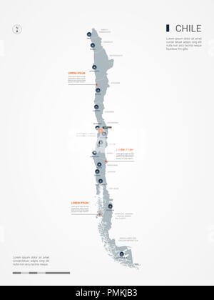 Chile Karte mit Grenzen, Städte-, Kapital- und administrativen Abteilungen. Infografik Vektorkarte. Bearbeitbare Layer deutlich gekennzeichnet. Stock Vektor