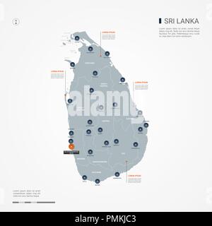 Sri Lanka Karte mit Grenzen, Städte-, Kapital- und administrativen Abteilungen. Infografik Vektorkarte. Bearbeitbare Layer deutlich gekennzeichnet. Stock Vektor