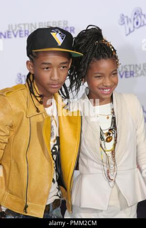 Jaden Smith und Schwester Willow Smith am Los Angeles Premiere von Paramount Pictures'' Justin Bieber: Sag niemals nie". Ankünfte am Nokia Theatre L.A. statt Leben in Los Angeles, CA. Februar 8, 2011. Foto: Richard Chavez/PictureLux Stockfoto