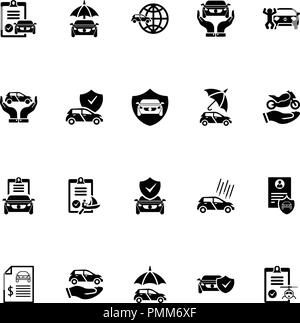 Auto Versicherung - Autoversicherung Symbole Symbole Vector Set Schwarz Stock Vektor