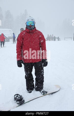 Porträt einer Snowboarder, Mammut, California, United States Stockfoto