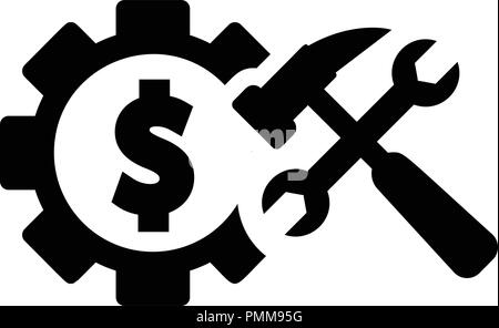 Dollar Zahnräder Symbol mit Tools Vector schwarz Stock Vektor