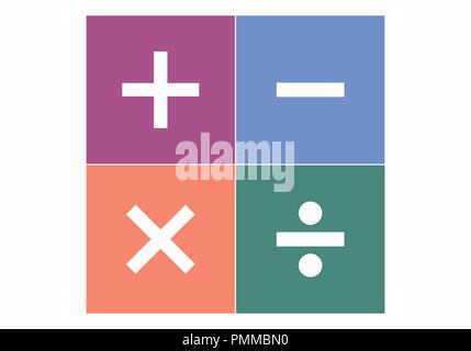 Anzeichen für grundlegende mathematische Operationen: Addition, Subtraktion, Multiplikation und Division Stock Vektor