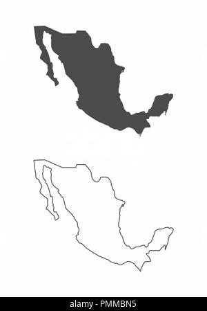 Vereinfachte Karten von Mexiko. Schwarze und weiße Umrisse. Stock Vektor