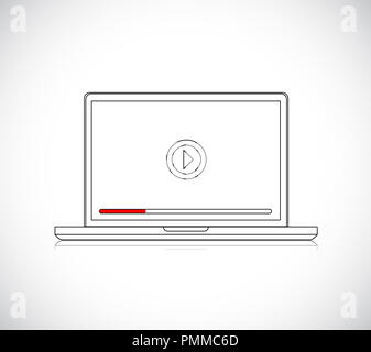 Laptop online player Vector Illustration. über einem weißen Hintergrund isoliert Stockfoto