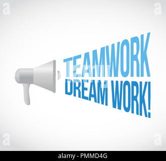 Teamarbeit ist der Traum arbeiten Lautsprecher Nachricht Konzept über einem weißen Hintergrund isoliert Stockfoto