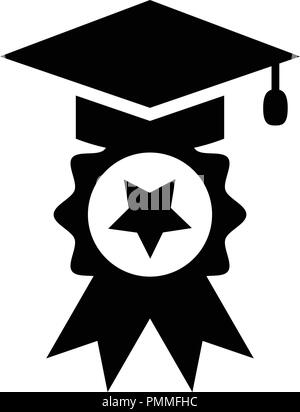 Staffelung Achievement Award ribbons Symbol-bildung Skalenhaube Symbol in trendigen Stil schwarz Stock Vektor