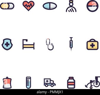 Streichen Sie Zeile für Symbole gesetzt von Beschäftigten im Gesundheitswesen und medizinische Geräte - moderne Wohnung lineare bunte Medical Icons Set Vector Stock Vektor