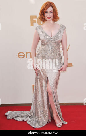 Christina Hendricks auf der 63. jährlichen Primetime Emmy Awards - Ankunft auf der Nokia Plaza L.A. statt Leben in Los Angeles, CA. Die Veranstaltung fand am Sonntag, 18. September 2011. Foto von PRPP/PictureLux Stockfoto