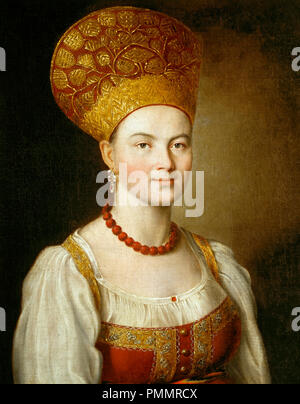 Porträt einer unbekannten Frau in Russischen Kostüm - Ivan Argunov-1784 Stockfoto