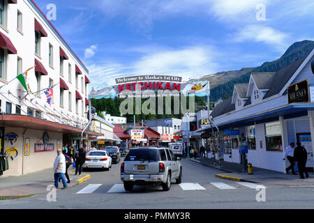 Anmelden Ketchikan, Alaska - Alaska's 1 Stadt - Ketchikan - der Lachs Hauptstadt der Welt Stockfoto