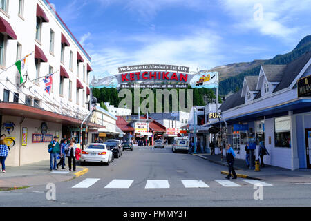 Anmelden Ketchikan, Alaska - Alaska's 1 Stadt - Ketchikan - der Lachs Hauptstadt der Welt Stockfoto