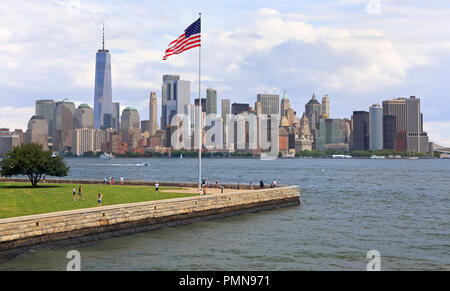 New York City Skyline gesehen von Ellis Island, USA Stockfoto