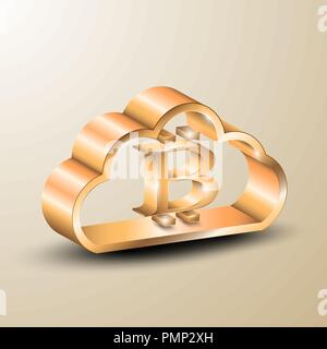 3D-Darstellung eines Gold cloud mit einer bitcoin Symbol Stock Vektor
