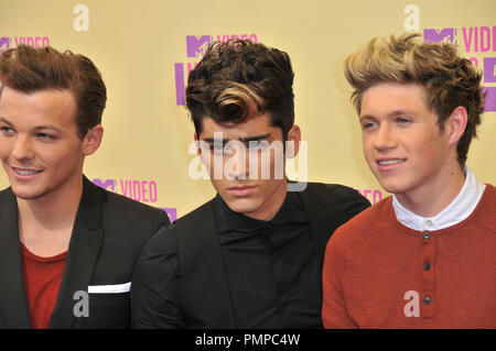 Louis Tomlinson, Zayn Malik, Niall Horan der Gruppe eine Richtung bei 2012 MTV Video Music Awards im Staples Center in Los Angeles, CA. Die Veranstaltung fand am Donnerstag, den 6. September, 2012. Foto von PRPP/PictureLux Stockfoto