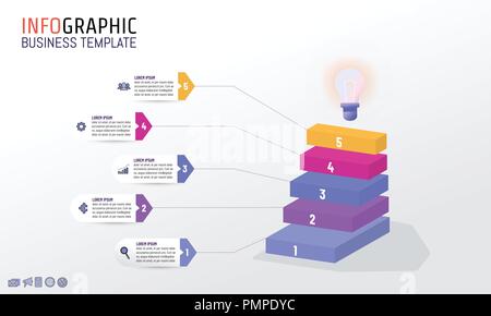 Infografik design Vorlage mit Business Marketing Symbole, Geschäftskonzept mit 5 Stufen, Prozesse, Optionen, Diagramm oder Nummer Stock Vektor