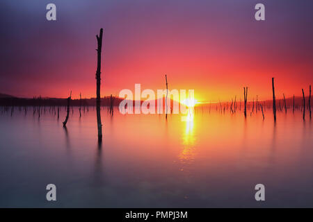 Erstaunlich Sonnenaufgang über Landa Sumpf in Álava (Baskenland) Stockfoto