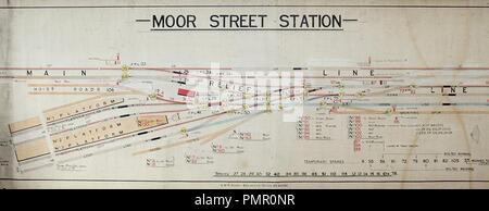 Birmingham Moor Street Bahnhof Anschluss Diagramm - 1922. Stockfoto