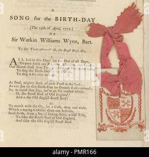 Geburtstag Song für Sir Watkin Williams Wynn 19 April 1770. Stockfoto