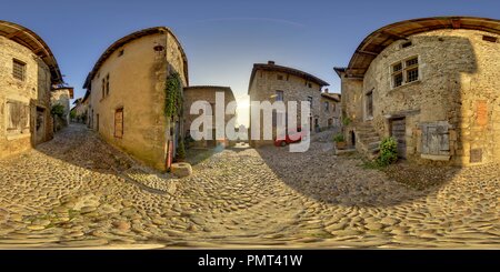 360 Grad Panorama Ansicht von Pérouges Village Médiéval Rue Rondes