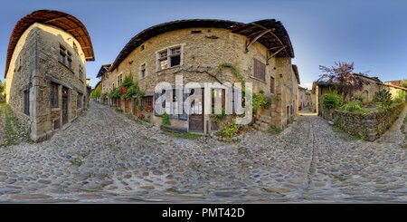 360 Grad Panorama Ansicht von Pérouges Village Médiéval rue Rondes 2854