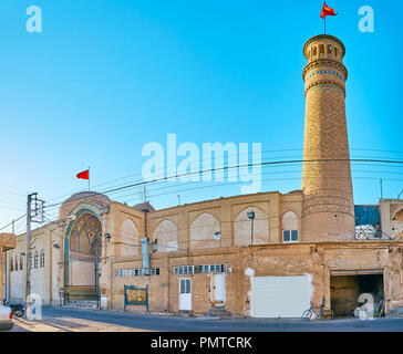 Panorama der Masjid Moschee Jameh (Zentrale), im historischen Viertel befindet sich neben dem Großen Basar, Kashan, Iran. Stockfoto