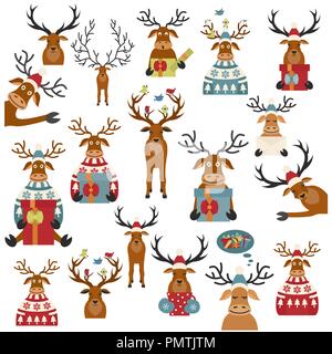 Süße rentier Aufkleber Icon Set. Elemente für Weihnachten Grußkarte, Poster Design. Vector Illustration Stock Vektor