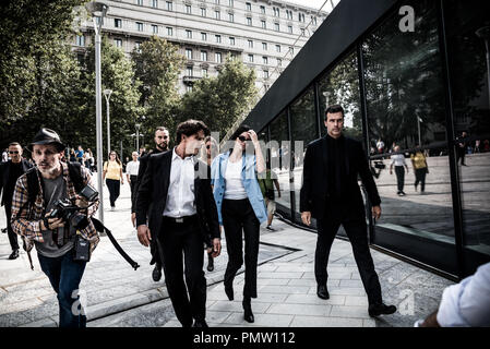 Mailand, Italien. 19 Sep, 2018. Kendall Jenner kommt an Alberta Ferretti Modenschau für die Mailänder Modewoche in Mailand, Italien. Credit: Marco Aprile/Alamy Live Credit: Marco Aprile/Alamy leben Nachrichten Stockfoto