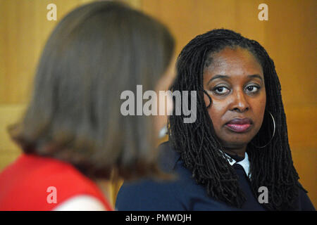 Schattenminister für Frauen und Gleichstellung Dawn Butler (rechts) und der stellvertretende Vorsitzende der Liberaldemokraten Jo Swinson während der Start einer Kampagne von Helen Pankhurst, mehr Frauen in die Politik zu erhalten, an Portcullis House in London. Stockfoto