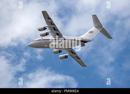 ABAe 146-100 Staatsmann fährt RAF Lossiemouth mit Ministern der Regierung an Bord. Stockfoto