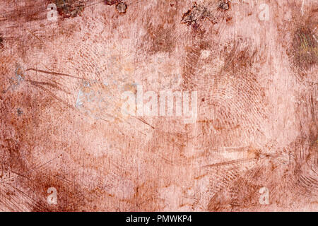 Dirty dusty Kupfer Platte Textur, alte Metall Hintergrund verkratzt. Bewölkt und kratzig Kupfer metall Textur. Stockfoto