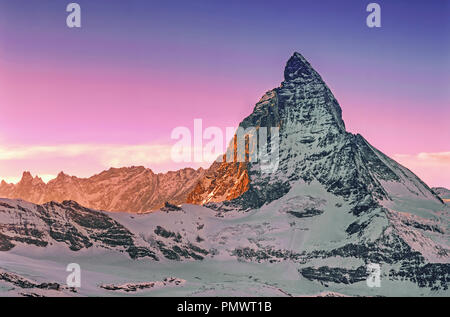 Matterhorn, Ansicht von Wallise Gornergrad, Alpen, Zermatt, Kanton Wallis, Schweiz, Europa Stockfoto