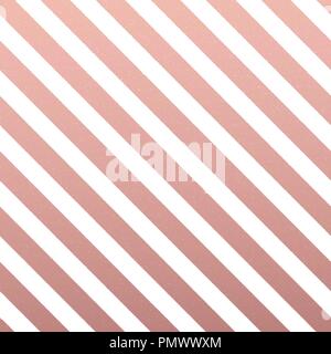 Rose Gold glitzernde diagonale Linien Muster auf weißem Hintergrund. Stock Vektor