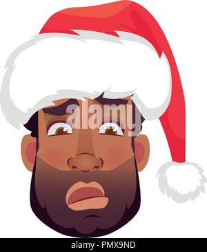 Leiter der afrikanische Mann in einem Santa Claus hat. Afrikanische amerikanische Mann Gesicht Ausdruck. Menschliche Gefühle Symbol. Eingestellt von Cartoon Vektorgrafiken. Stock Vektor