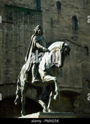 Statue des Grafen von Barcelona Ramon Berenguer III (1082-1131) von Josep Llimona. Adelsfamilie von Barcelona. Barcelona, Katalonien, Spanien. Stockfoto