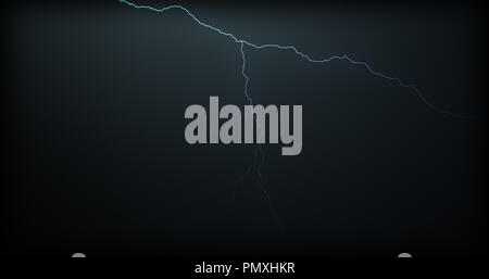 Blitzeinschläge auf einem schwarzen Hintergrund mit realistischen Reflexionen Stockfoto