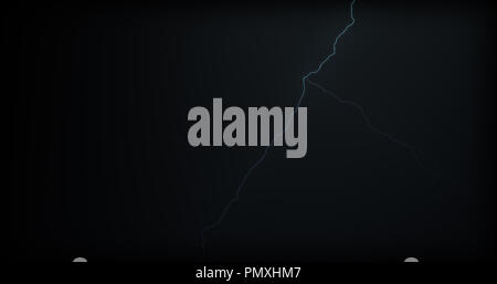 Blitzeinschläge auf einem schwarzen Hintergrund mit realistischen Reflexionen Stockfoto