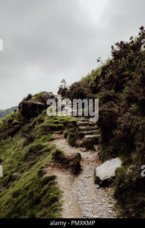 Wandern die Landschaft durch Pistyll Rhaeadr Wasserfall im Norden von Wales Stockfoto