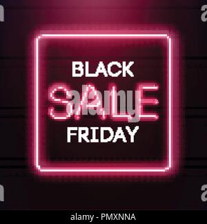 Schwarzer Freitag Verkauf neon Hintergrund. Schwarzes Wochenende verkauf Banner. Einkaufsbummel am Schwarzen Freitag Abbildung. Stock Vektor