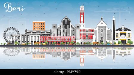 Bari Italien City Skyline mit grauen Gebäude, blauer Himmel und Reflexionen. Vector Illustration. Business Travel und Tourismus Konzept Stock Vektor